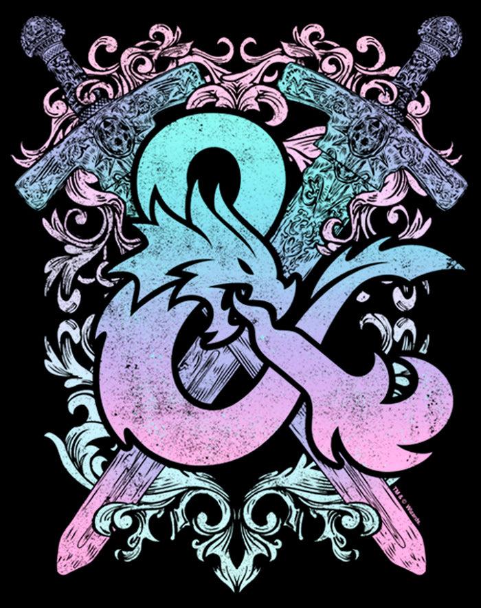 Fifth Sun Junior's Dungeons & Dragons Pastel Rainbow Sword & Fire Logo T-Shirt
