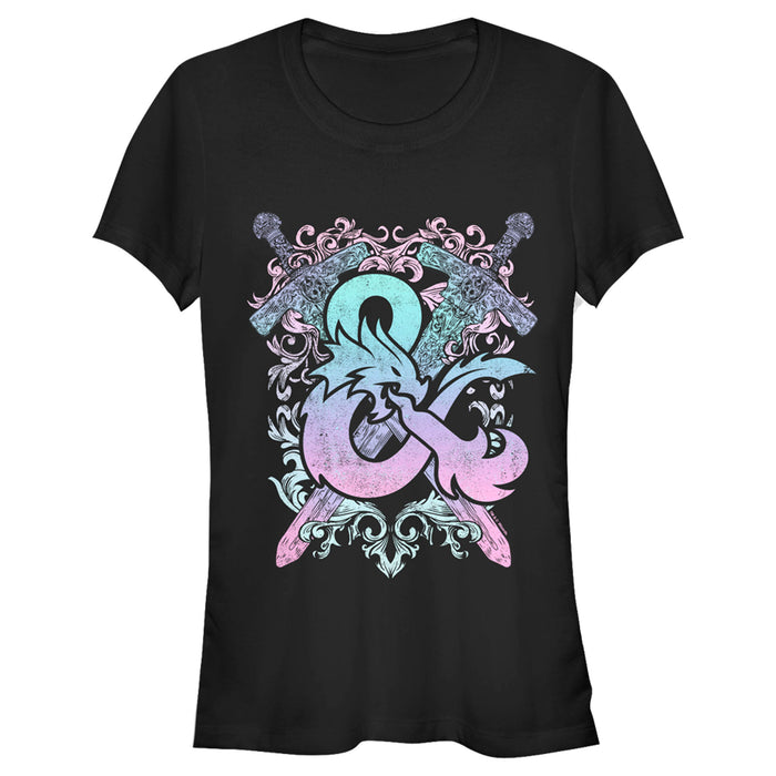 fifth sun Junior's Dungeons & Dragons Pastel Rainbow Sword & Fire Logo T-Shirt