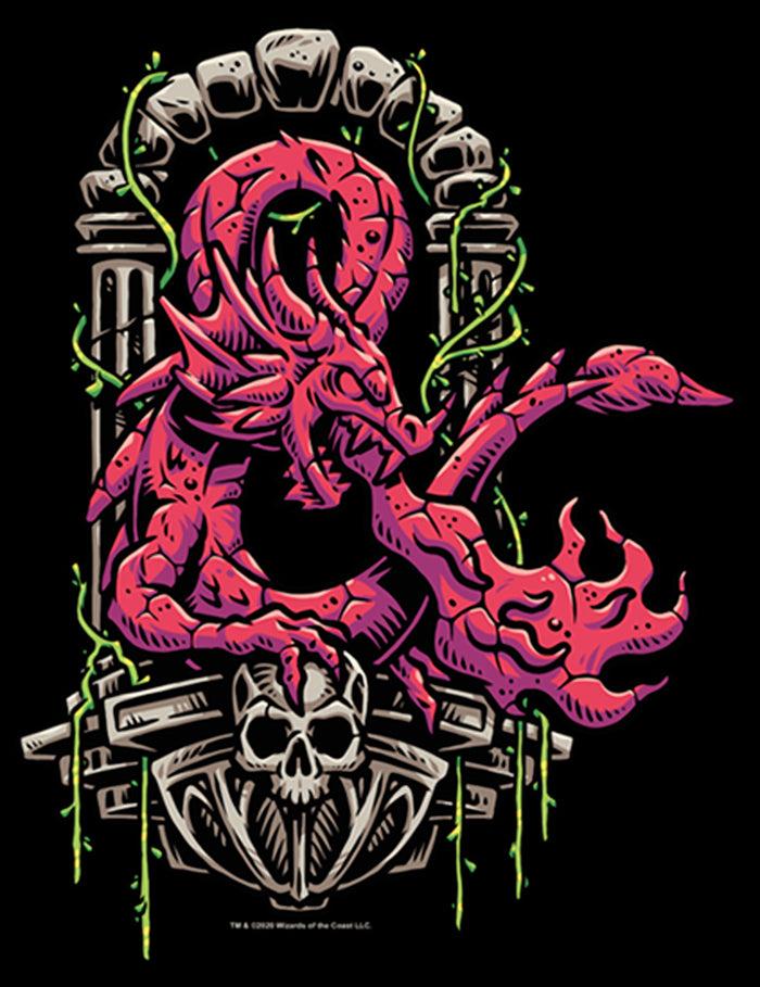 Fifth Sun Junior's Dungeons & Dragons Red Dragon Logon On Top Of Skull T-Shirt