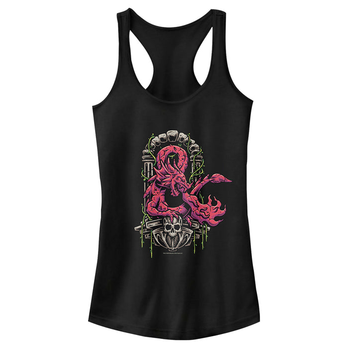 fifth sun Junior's Dungeons & Dragons Red Dragon Logon On Top of Skull Racerback Tank Top