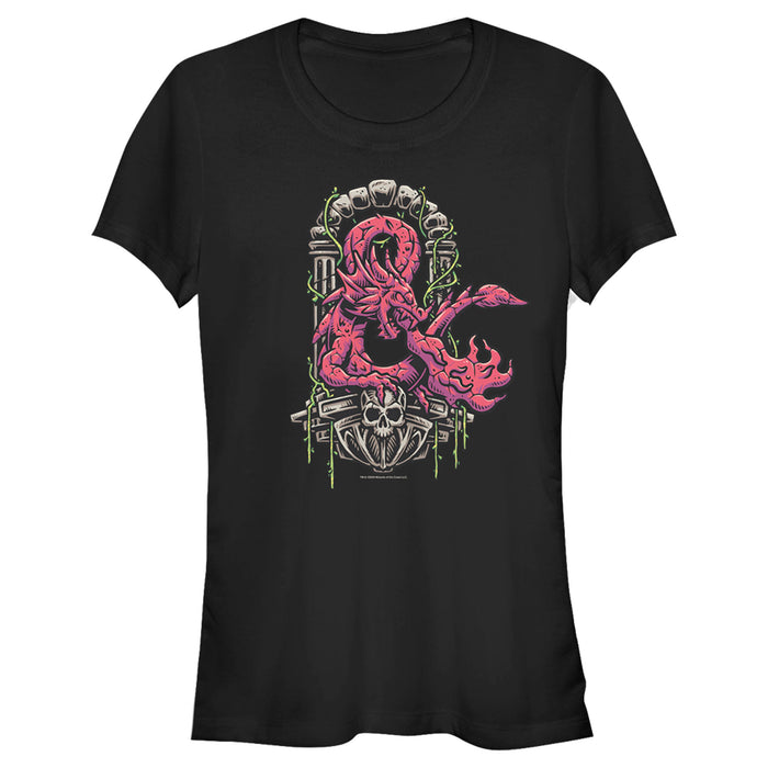 fifth sun Junior's Dungeons & Dragons Red Dragon Logon On Top of Skull T-Shirt