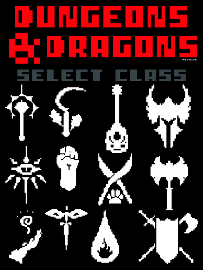 Fifth Sun Junior's Dungeons & Dragons Select Class 8-bit Pixel Symbols T-Shirt