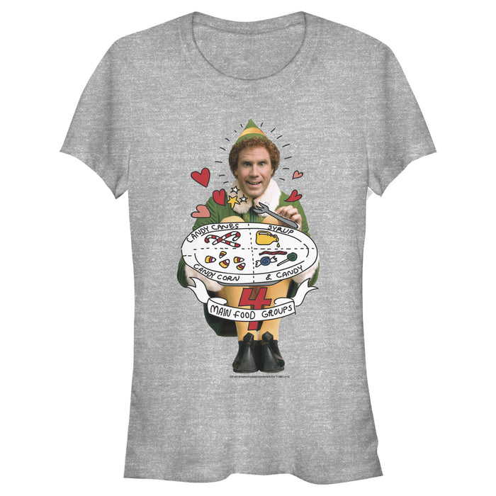 fifth sun Junior's Elf Buddy Cartoon Food Groups T-Shirt