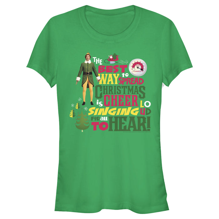 fifth sun Junior's Elf Christmas Cheer Loud Singing T-Shirt