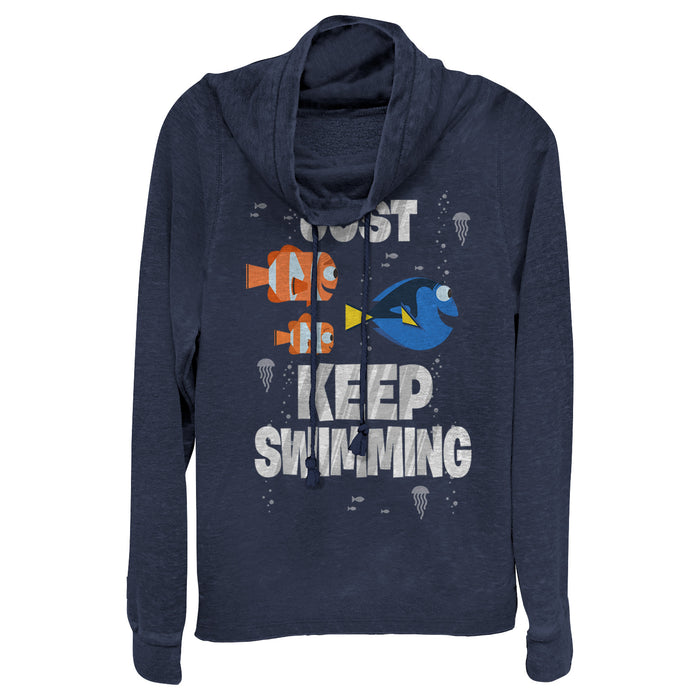 fifth sun Junior's Finding Dory Just Keep Swimming Cowl Neck Sweatshirt
