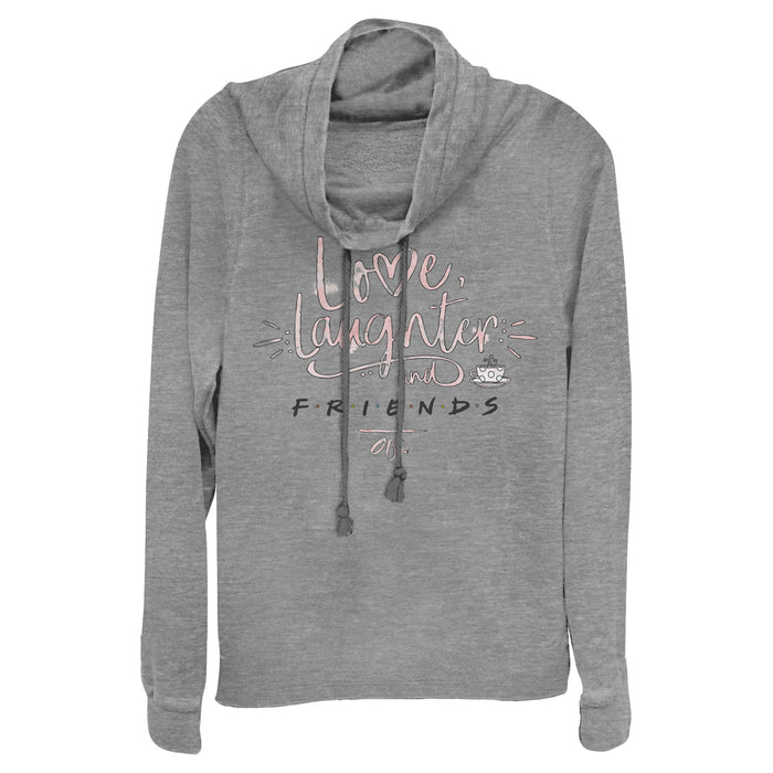 fifth sun Junior's Friends Love and Laughter Cowl Neck Sweatshirt