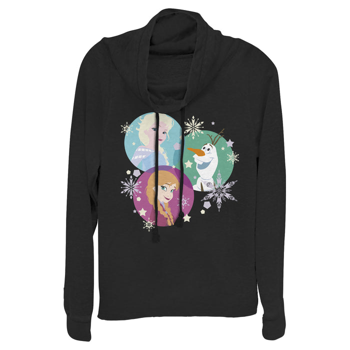 fifth sun Junior's Frozen Character Snowflakes Cowl Neck Sweatshirt