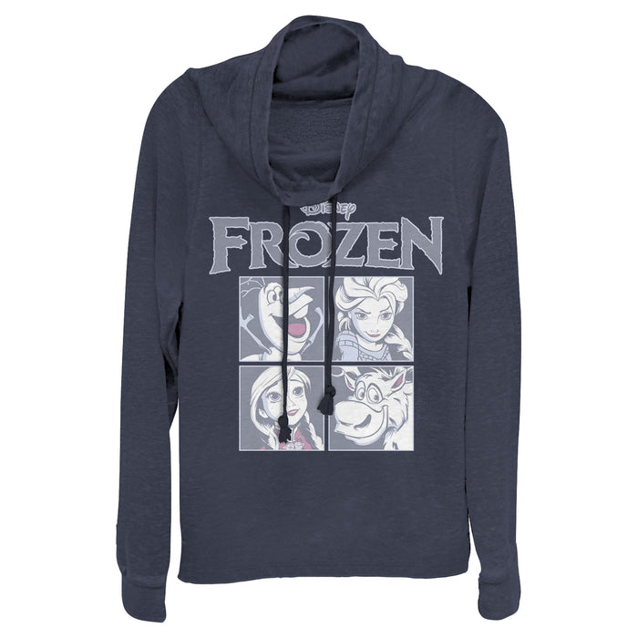 fifth sun Junior's Frozen Character Squares Cowl Neck Sweatshirt