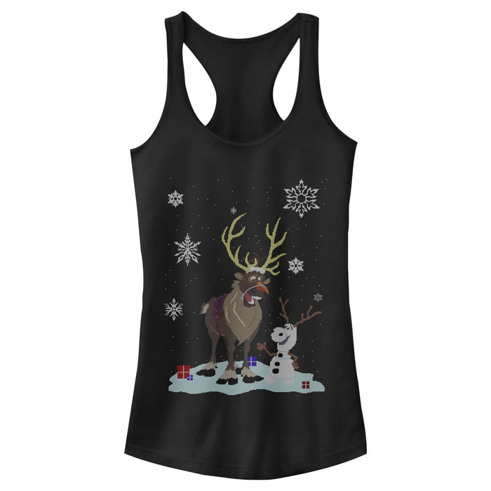fifth sun Junior's Frozen Christmas Sweater Friends Racerback Tank Top
