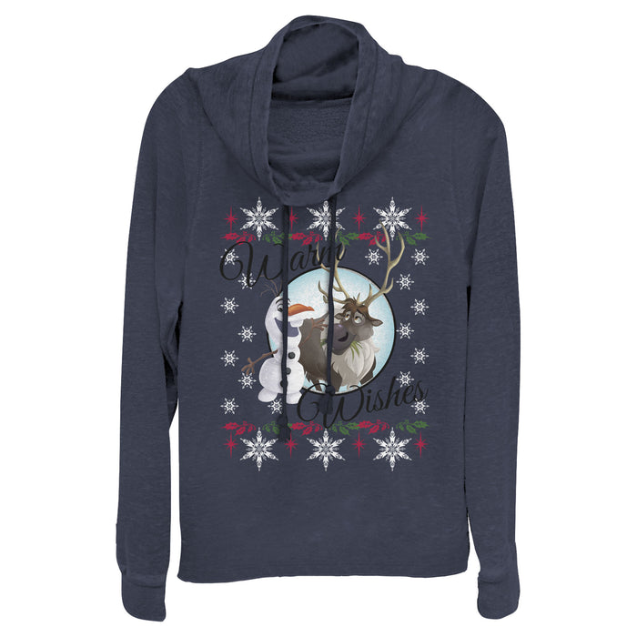 fifth sun Junior's Frozen Christmas Warm Wishes Cowl Neck Sweatshirt