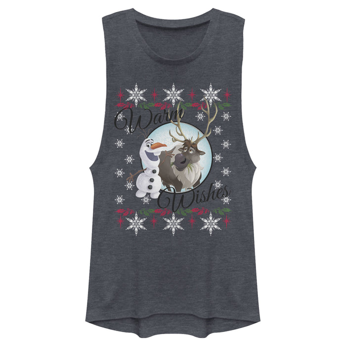 fifth sun Junior's Frozen Christmas Warm Wishes Festival Muscle Tee