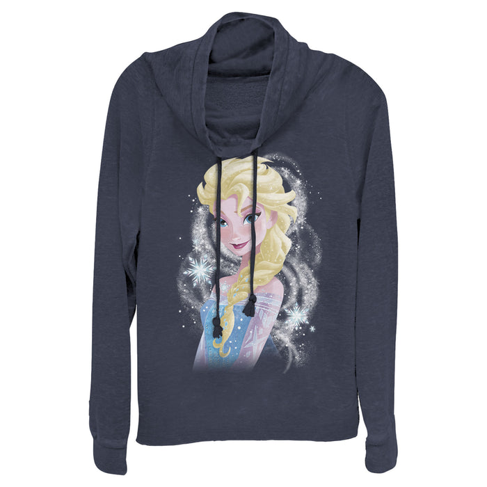 fifth sun Junior's Frozen Elsa Sparkle Profile Cowl Neck Sweatshirt
