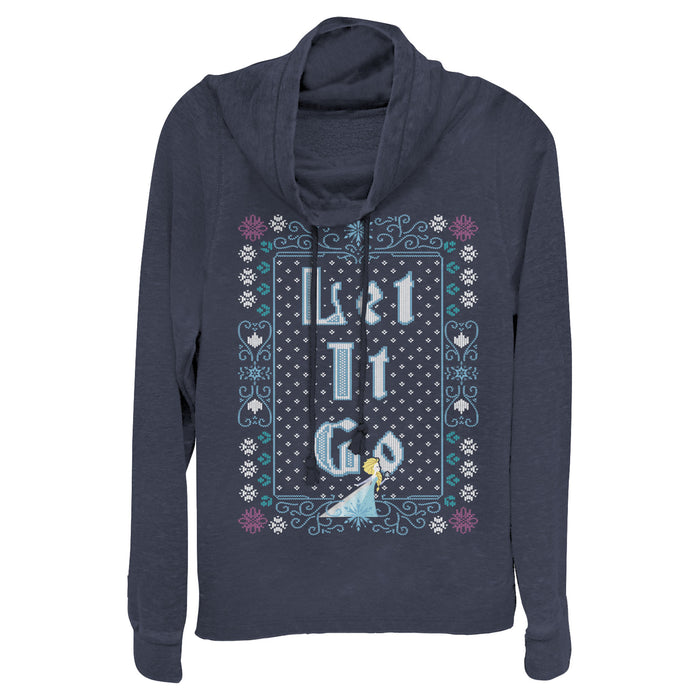 fifth sun Junior's Frozen Let Go Knit Pattern Cowl Neck Sweatshirt