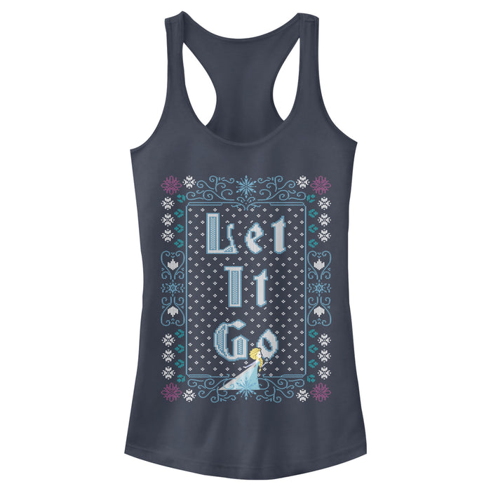 fifth sun Junior's Frozen Let Go Knit Pattern Racerback Tank Top