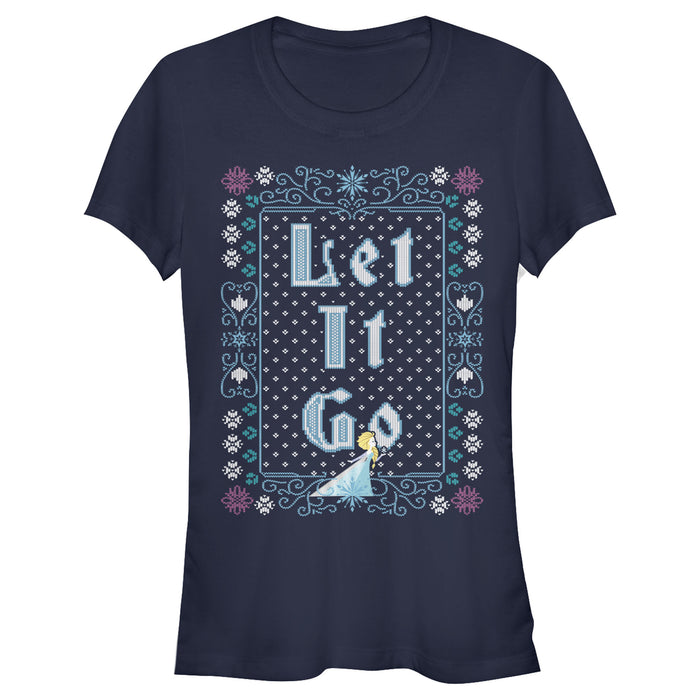 fifth sun Junior's Frozen Let Go Knit Pattern T-Shirt