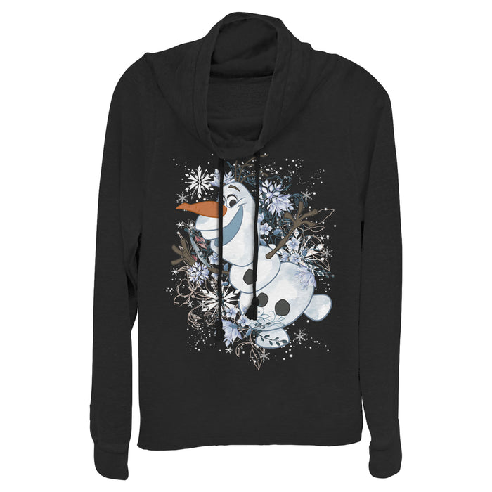 fifth sun Junior's Frozen Olaf Snowflake Storm Cowl Neck Sweatshirt