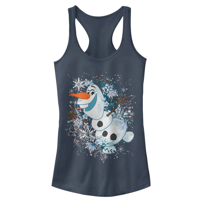 fifth sun Junior's Frozen Olaf Snowflake Storm Racerback Tank Top