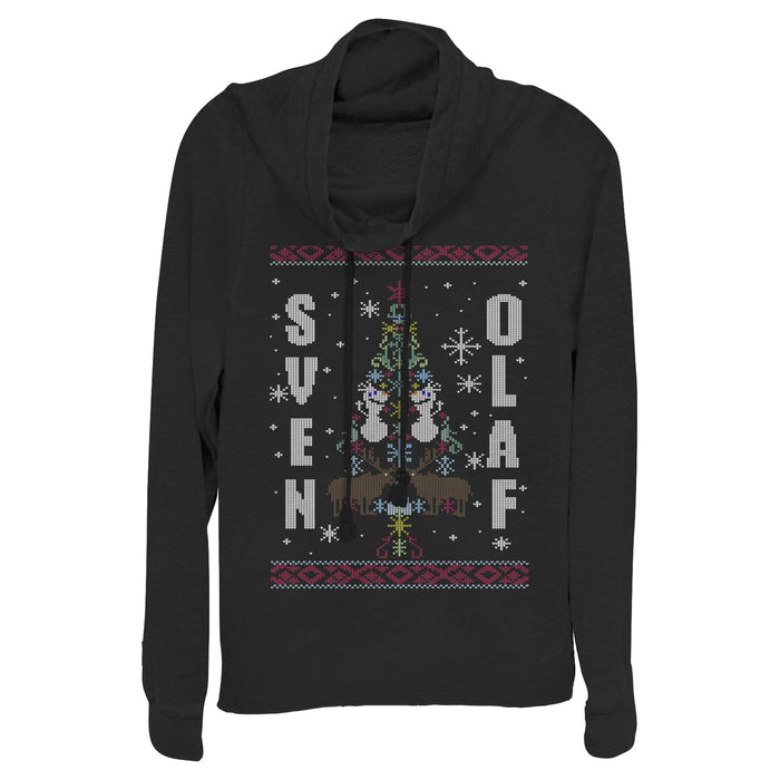 fifth sun Junior's Frozen Ugly Christmas Besties Cowl Neck Sweatshirt