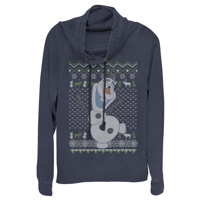 Fifth Sun Junior's Frozen Ugly ChristmasOlaf Sven Cowl Neck Sweatshirt