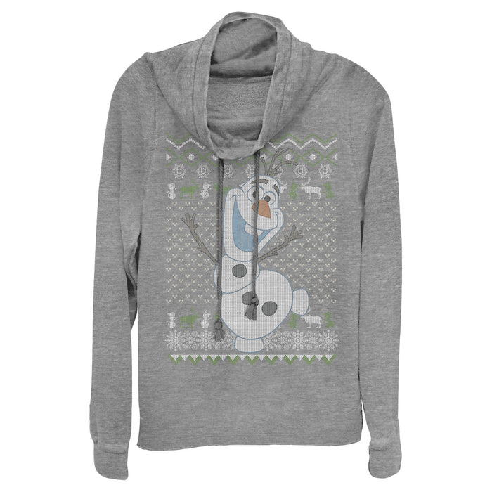 fifth sun Junior's Frozen Ugly ChristmasOlaf Sven Cowl Neck Sweatshirt