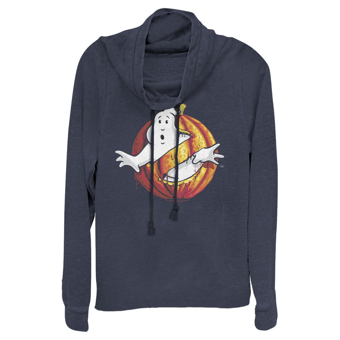 Fifth Sun Junior's Ghostbusters Halloween Pumpkin Logo Cowl Neck Sweatshirt