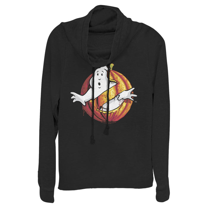 fifth sun Junior's Ghostbusters Halloween Pumpkin Logo Cowl Neck Sweatshirt