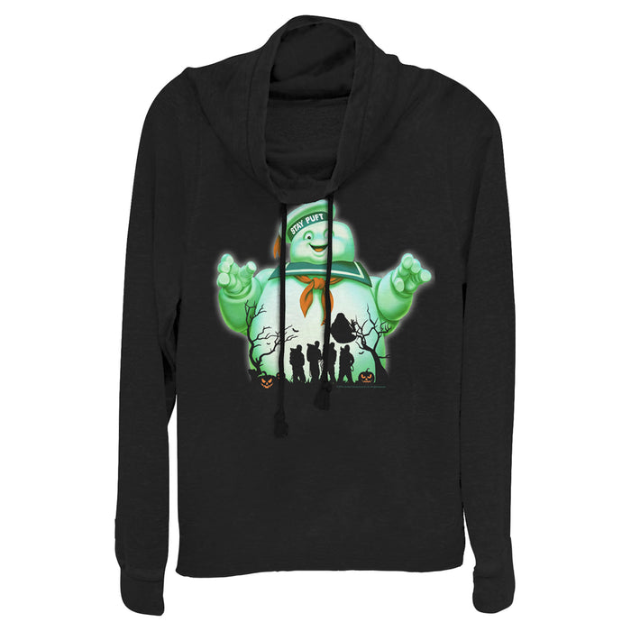 fifth sun Junior's Ghostbusters Halloween Stay Puft Marshmallow Man Cowl Neck Sweatshirt