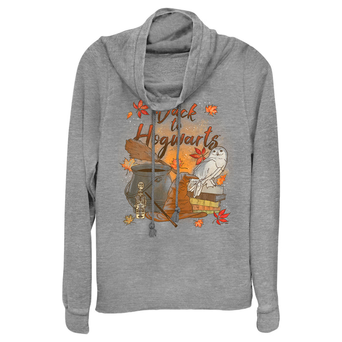 fifth sun Junior's Harry Potter Chamber of Secrets Hedwig Back to Hogwarts Cowl Neck Sweatshirt