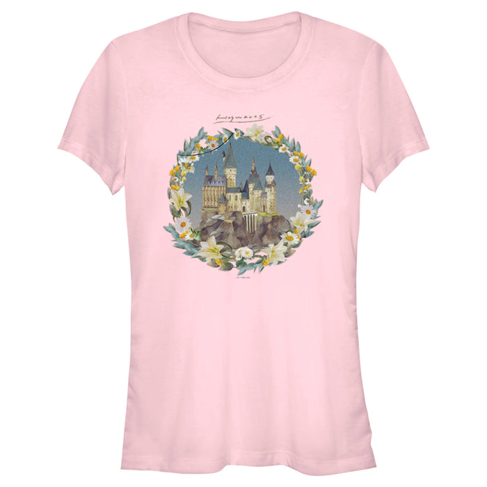 fifth sun Junior's Harry Potter Floral Wreath Hogwarts T-Shirt