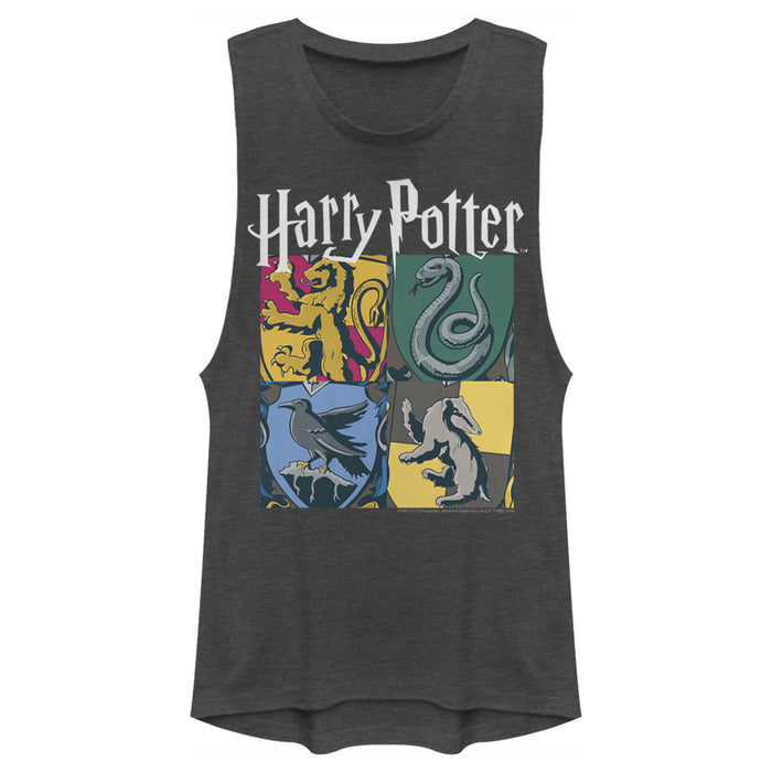 fifth sun Junior's Harry Potter Hogwarts Houses Vintage Collage Festival Muscle Tee