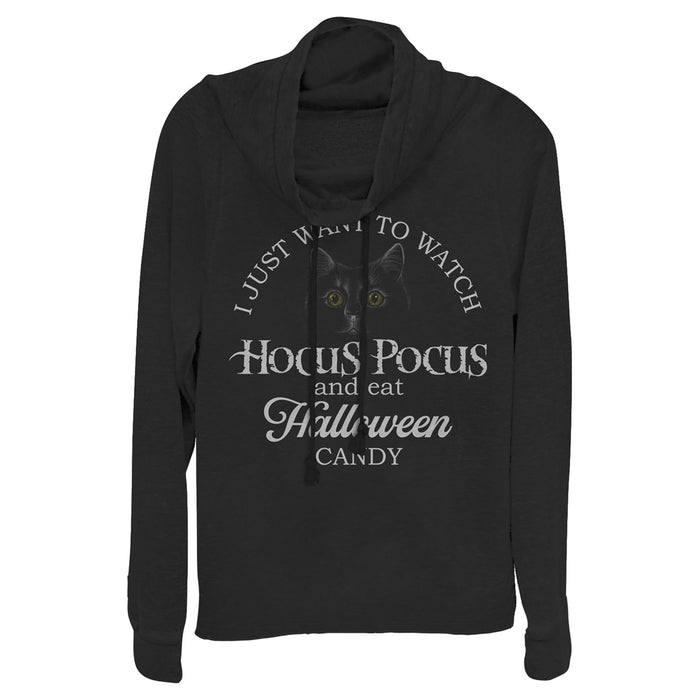fifth sun Junior's Hocus Pocus Just Want to Eat Halloween Candy Cowl Neck Sweatshirt