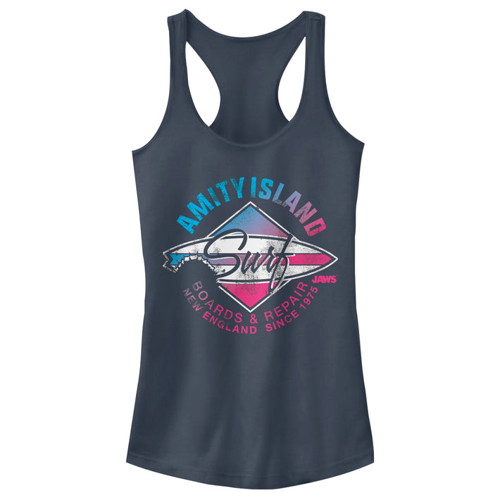 fifth sun Junior's Jaws Amity Island Surfboard Repair Racerback Tank Top