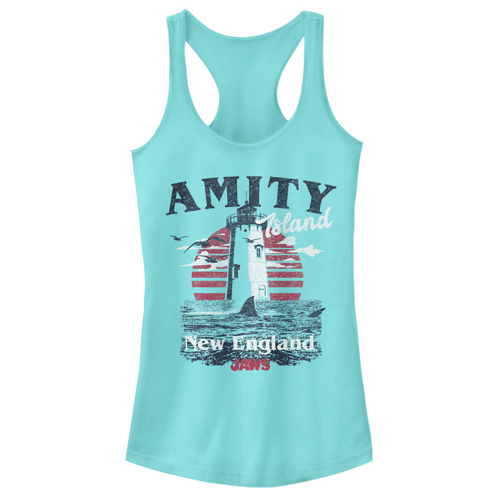 fifth sun Junior's Jaws Amity Island Tourist Lighthouse Racerback Tank Top