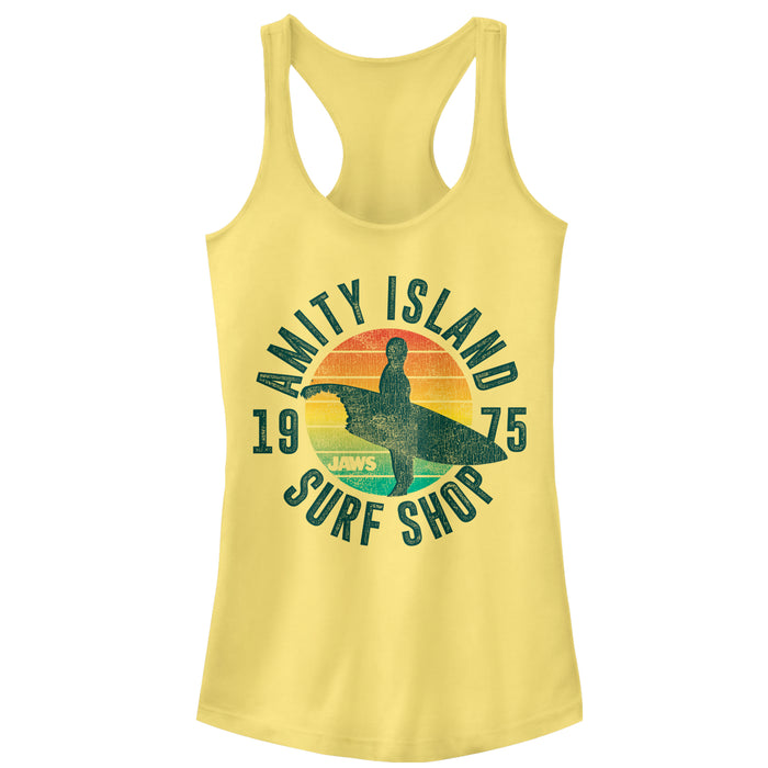 fifth sun Junior's Jaws Retro Amity Island Surf Shop Racerback Tank Top