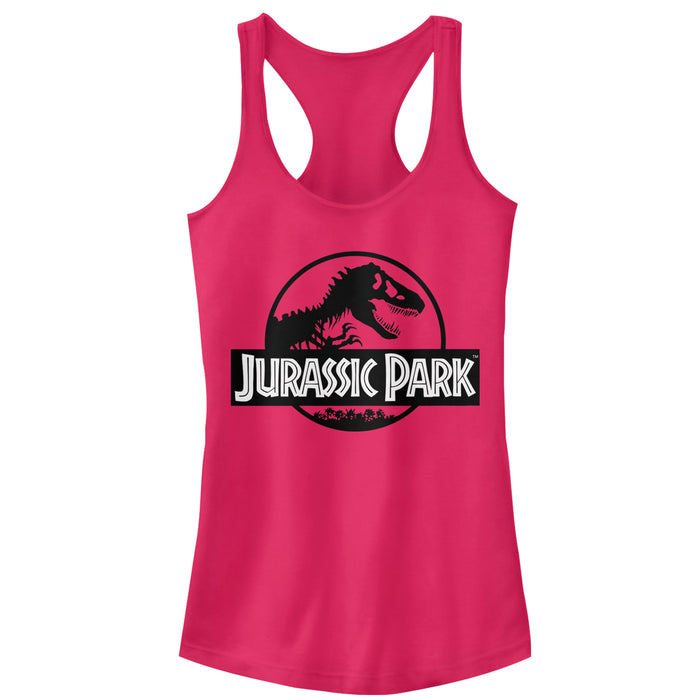 fifth sun Junior's Jurassic Park Black and White Logo Racerback Tank Top