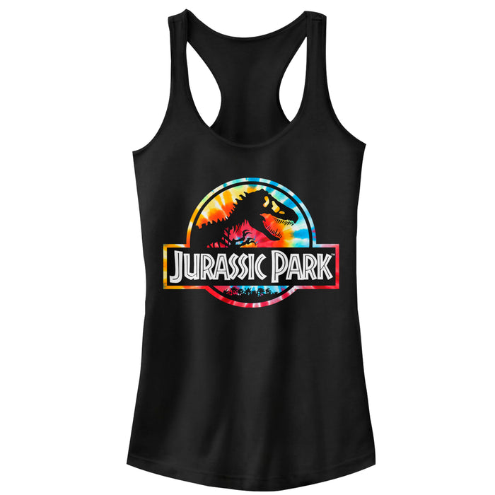 fifth sun Junior's Jurassic Park Groovy Tie-Dye Logo Racerback Tank Top
