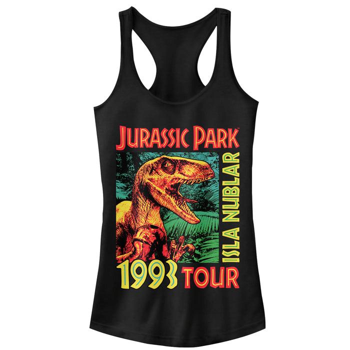fifth sun Junior's Jurassic Park Isla Nublar 1993 Tour Featuring Velociraptor Racerback Tank Top
