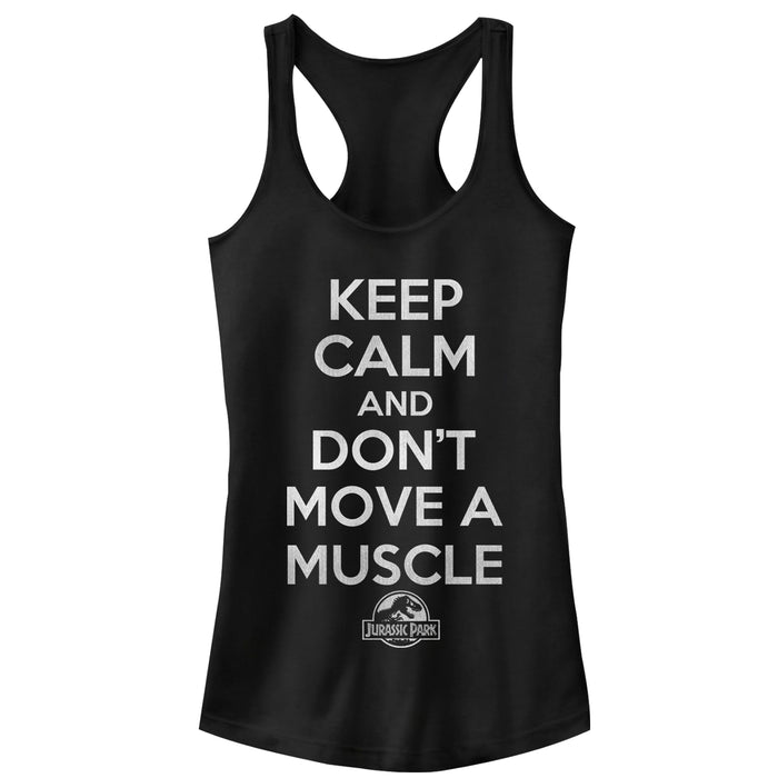 fifth sun Junior's Jurassic Park Keep Calm and Don't Move a Muscle Racerback Tank Top