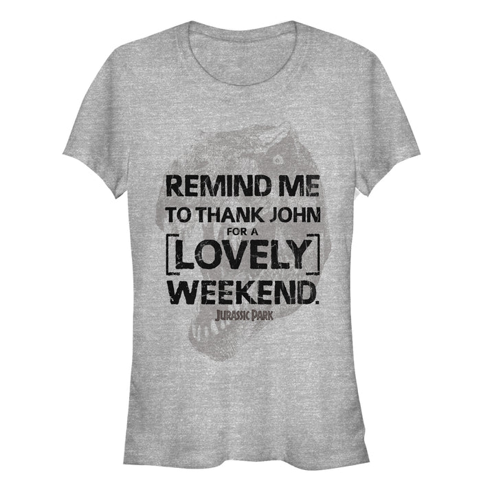 fifth sun Junior's Jurassic Park Remind Me To Thank John For A Lovely Weekend T-Shirt