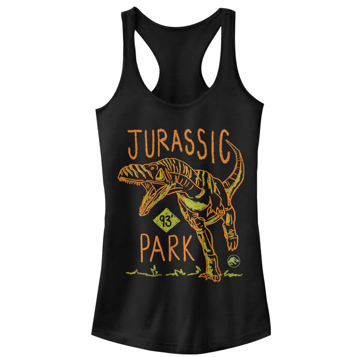 fifth sun Junior's Jurassic Park T. Rex Crayon Print Racerback Tank Top