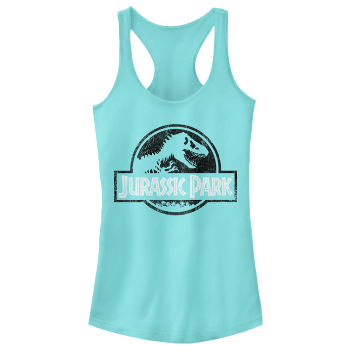 fifth sun Junior's Jurassic Park Vintage Black and White Logo Racerback Tank Top
