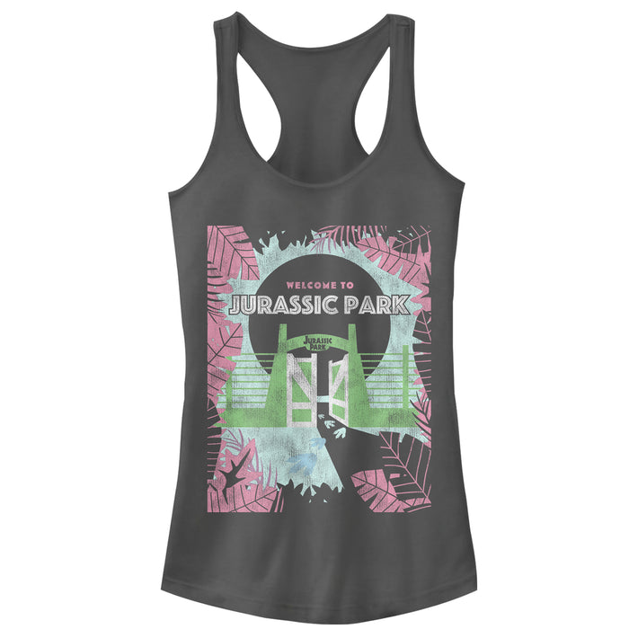 fifth sun Junior's Jurassic Park Welcome Gates Cartoon Racerback Tank Top