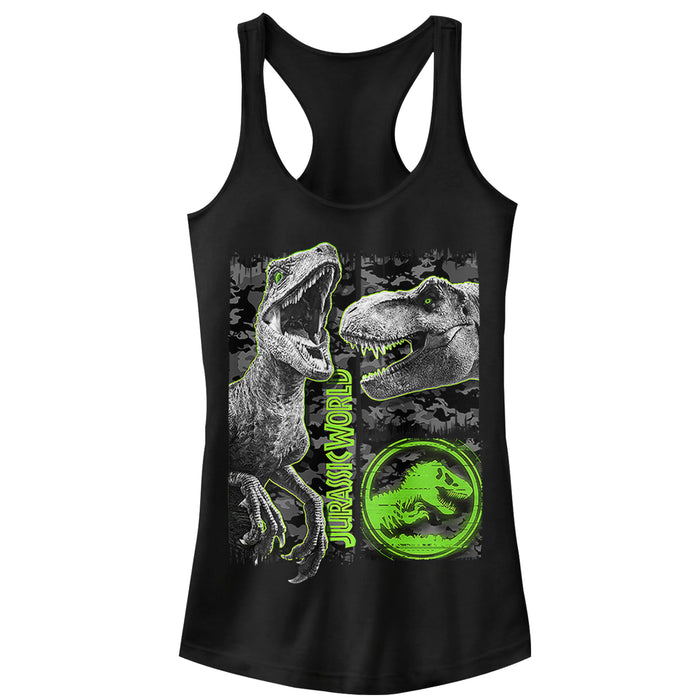 fifth sun Junior's Jurassic World: Fallen Kingdom Camo Print Dinosaurs Racerback Tank Top