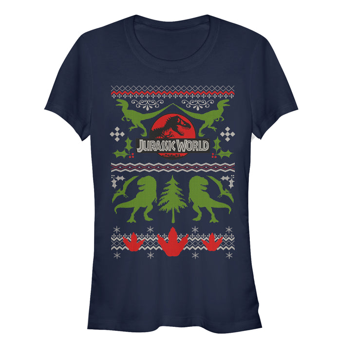 fifth sun Junior's Jurassic World Ugly Christmas Print T-Shirt
