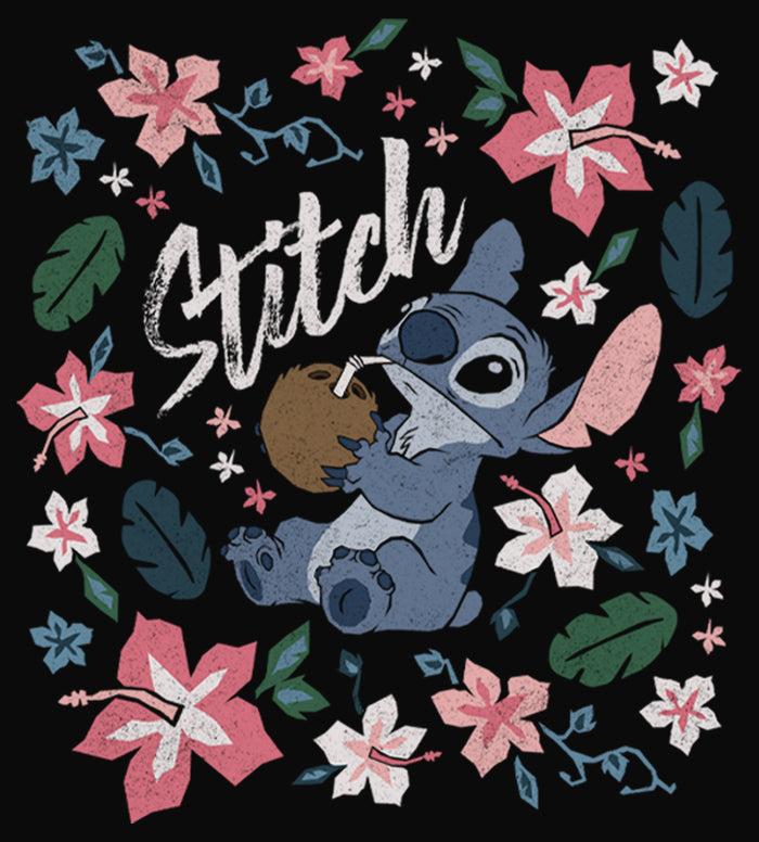 Fifth Sun Junior's Lilo & Stitch Flowers And A Coconut Cowl Neck Sweatshirt
