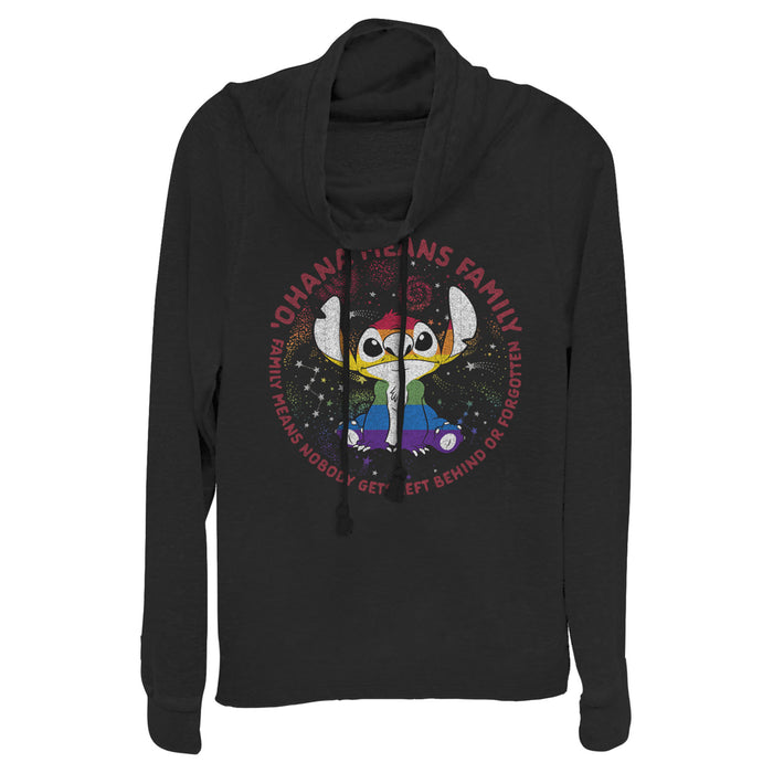 fifth sun Junior's Lilo & Stitch Ohana Rainbow Pride Cowl Neck Sweatshirt