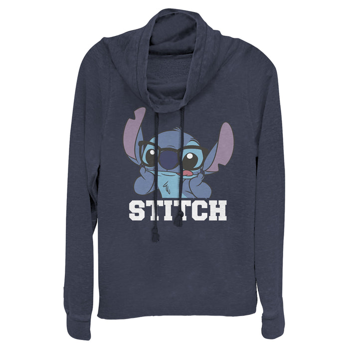 Fifth Sun Junior's Lilo & Stitch Silly Black Glasses Cowl Neck Sweatshirt
