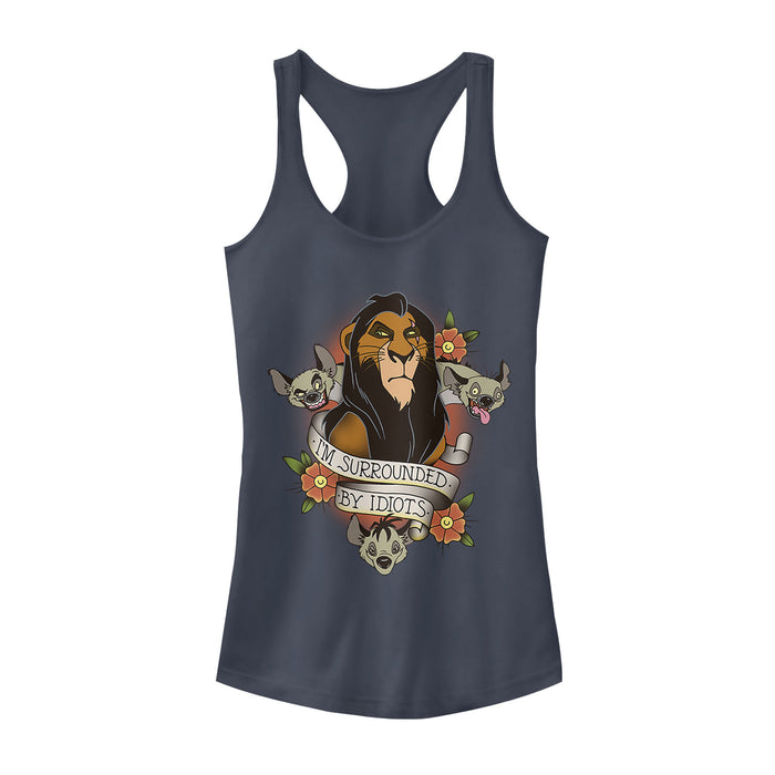 Fifth Sun Junior's Lion King Scar Surrounded By Idiots Tattoo Racerback Tank Top