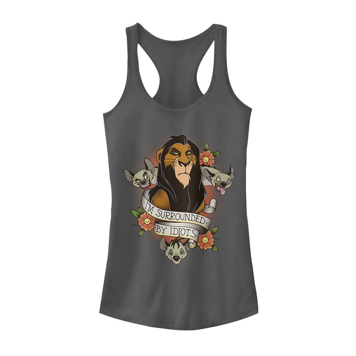Fifth Sun Junior's Lion King Scar Surrounded By Idiots Tattoo Racerback Tank Top