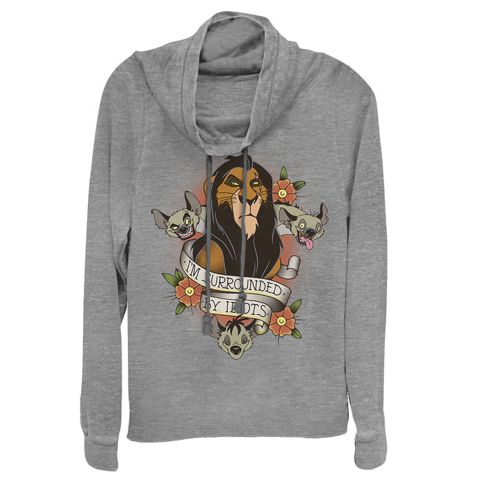 Fifth Sun Junior's Lion King Scar Surrounded By Idiots Tattoo Cowl Neck Sweatshirt